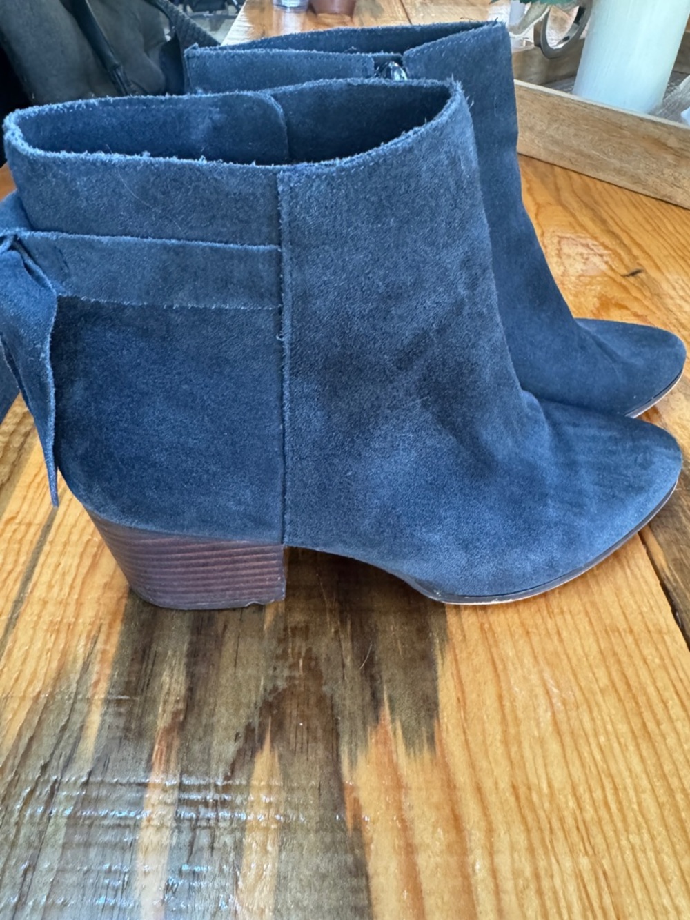 Sole Society RhiLynn Suede Ankle Boots Women’s Size 9 Black Tie Wrap Block Heel